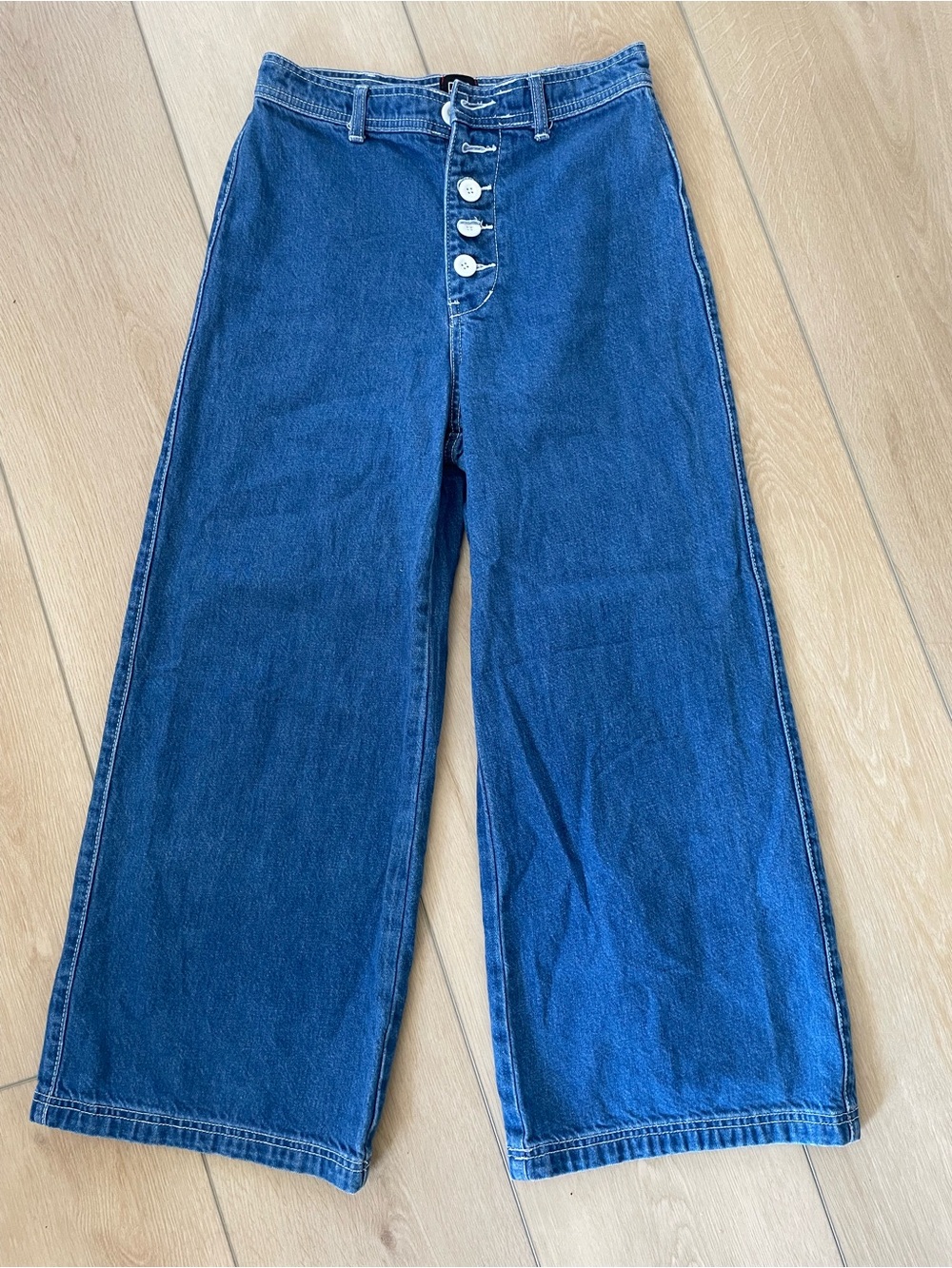 Wide Leg High-Rise Button-Fly Y2K Denim Jeans - Deep Blue